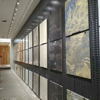 長(zhǎng)方孔瓷磚展示架 展廳陶瓷展示架 烤漆洞洞板沖孔板展架