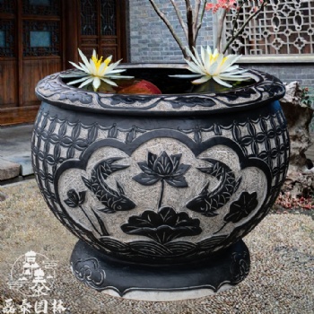 青石雕魚缸庭院室內仿古荷花缸曲陽磊泰園林**石缸