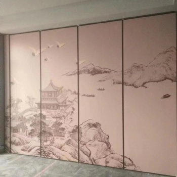 酒店活動飯店移動推拉包廂宴會廳會議室高隔斷墻吊軌展廳折疊屏風